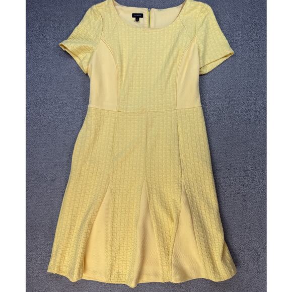 Talbots Dress Short Sleeve Fit to Flare Textured Butter Yellow Size 8 - Picture 1 of 10